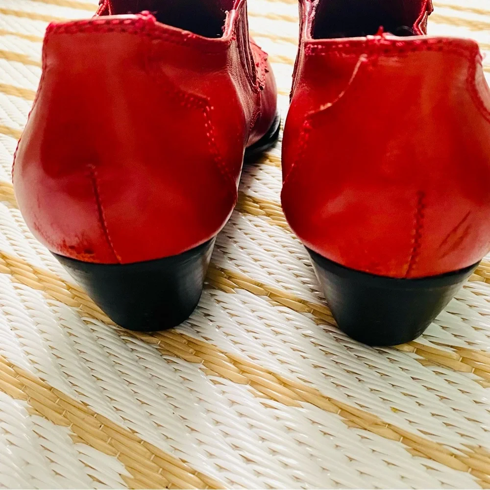 Reba Red Leather Cowgirl Ankle Boots Size 8 - Picture 5 of 9